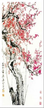 B092 HD New Chinese Hand-painted Antique Color Carved Plum Landscape Background Wall