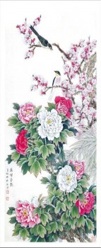B093中国絵画牡丹景色背景壁のインク塗装