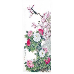 Pittura cinese dell'inchiostro della parete del fondo del paesaggio della peonia della pittura cinese