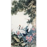 B094中国絵画赤い冠冠の背景壁のインク塗装