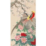 B102梨花金色の꿩のフリーハンドのブラシの水とインキの絵画hdの装飾の絵