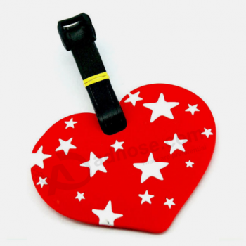 Forma de corazón etiqueta de bolsa de pvc suave etiqueta de equipaje de goma de silicona personalizada