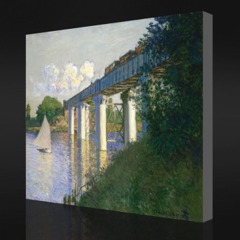 Nno-Yxp 061 claude monet-A ponte ferroviária em argenteuil(1874)Impressão impressionista da decoração da arte da parede da pintura a óleo