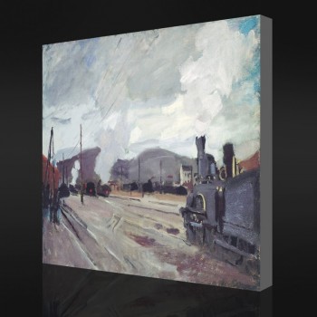 NNO-YXP 062 Claude Monet - The Railway Station at Argenteuil (1872) Impressionist Oil Painting Wall Decoration Printing