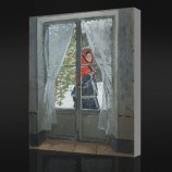 Nno-Yxp 063クロードモネ-赤いスカーフ、夫人の肖像.モネ(1873)家のための印象派の油絵の壁画の装飾