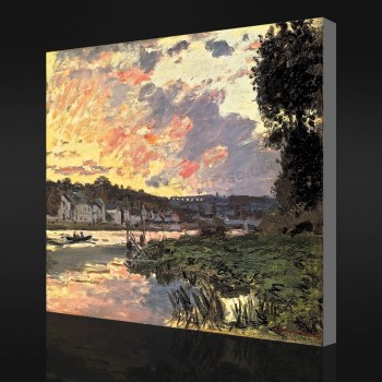 Nno-Yxp 068クロードモネ-夜にブージヴァーでセーヌ川を眺める(1870)印象派の油絵の絵画の装飾のための印刷