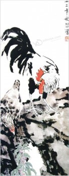 B113 coq fond de porche décoration murale eau et peinture à l'encre par xu beihong