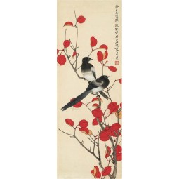 B117 물과 잉크 그림 붉은 잎 벽 장식 배경 집