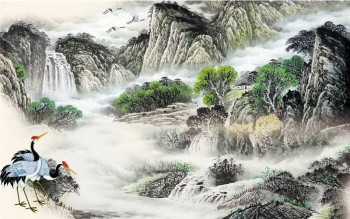 B124 Landschaft Wasser und Tuschmalerei TV Hintergrund Wanddekoration