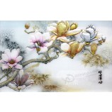 B134エンボスマグノリアの花の水とインキの絵の背景の壁の装飾
