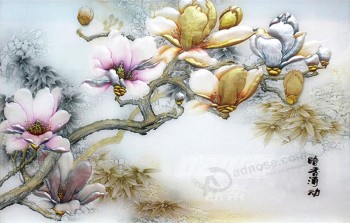 B134 Embossed Magnolia Flower Water and Ink Painting Background Wall Decoration