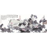 B326蓮の池の水とインキの絵の背景の壁の装飾の家のインテリア