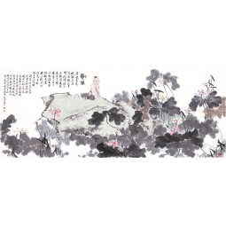 B326 Lotus Pond Water and Ink Painting Background Wall Decoration House Decor