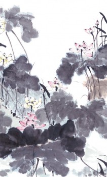 B327 Lotus Pond Water and Ink Painting Porch Background Wall Decoration Home Decor