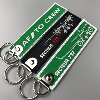 Custom color warning embroidery fabric keychain,personalized design ribbon keychains
