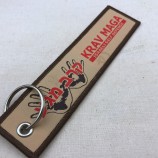 주문 색깔 경고 자수 직물 keychain, 개인화 된 디자인 리본 keychains 길쌈 된 keychain