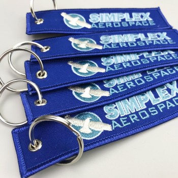 Custom color warning embroidery fabric keychain,personalized design keychains with your logo