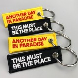 Custom shaped label for brand name Fabric Cheap Embroidery Keychain with your logo