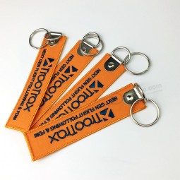 Factory direct Supplier Custom embroidery lanyard keychain/custom woven keychain embroidery key tags with your logo