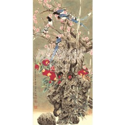 B336 decoración del fondo de la pared del pórtico de la flor y del pájaro pintura del agua y de la tinta