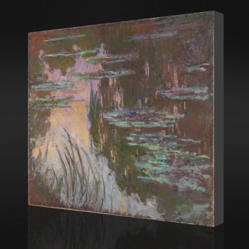 NO-YXP 091 Claude Monet - Water-Lilies, Setting Sun (1907) Impressionist Oil Painting Background Wall Decoration