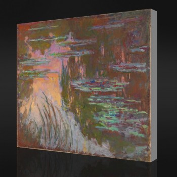 Nein-Yxp 105 Claude Monet-Wasser-Lilien, untergehende Sonne(1907)Impressionistische Ölgemälde Wand Hintergrund Dekoration