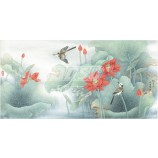 B339家の壁アートの印刷のための赤い蓮の花の背景の壁の装飾のインク塗装