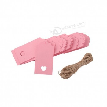 100Pcs. 10.5*5.5Cm Hollow Heart Scalloped Kraft Paper Card/Lege tag/Geschenk tag/Bagagelabel/Prijsetiket met touw van 10m(Roze)