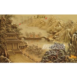 B364 klassischer Pavillon Landschaft Hintergrund Wanddekoration Tuschmalerei für Heimtextilien