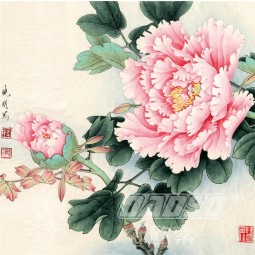 B369 Pfingstrose Blume und Vogel Tusche Malerei Hintergrund Wanddekoration für Wohnzimmer