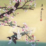 B372 매 화 꽃과 조류 잉크 그림 배경 벽 장식 거실