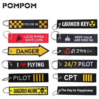 POMPOM Danger Keychain for Motorcycles and Cars Yellow Key Fobs Emboridery Key Chain Tag Fashion motor sleutelhanger Jewelry