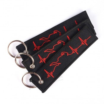 Remove Before Flight Key Chain for Car and Motorcycle Red Electrocardiogram Embroidery Key Protector for Luggage Tags