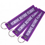 Fashion Tags Keychain Purple Embroidery Key Fobs REMOVE BEFORE FLIGHT Key Chain Tag