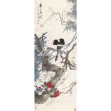 B380 꽃과 새 벽 배경 장식 잉크 페인팅 벽 아트 인쇄입니다