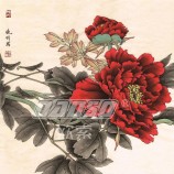 B383 붉은 모란 배경 벽 장식 잉크 그림 거실