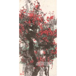 B402 붉은 매화 현관 장식 그림 벽 배경 장식 잉크 그림 인쇄