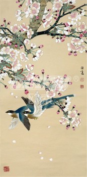 B409 fleur et oiseau fond peinture décorative peinture murale fond peinture encre