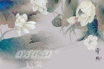 B472 중국어 회화 로터스 꽃 잉크 그림 벽 아트 장식