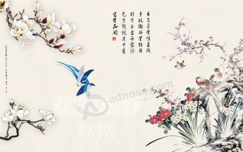 B474 Traditional Chinese Painting Flower and Bird Mural Wall Art Decor