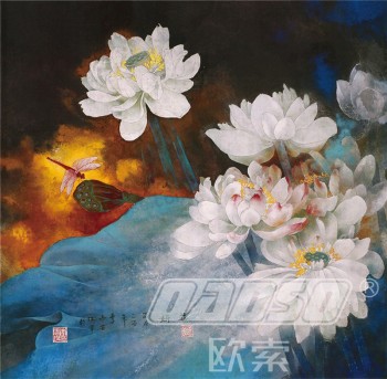 B481 fijne borstelwerk lotus achtergrond inkt schilderij wanddecoratie voor de woonkamer
