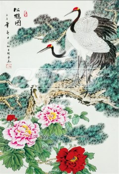 B484 chinesische Stil Kiefer Kran Tinte Malerei für Veranda Hintergrund Dekoration Wandkunst