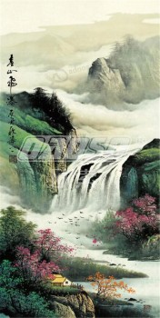 B492 Wasserfall Landschaft Malerei Veranda Hintergrund Wand Tinte und waschen Malerei Dekoration