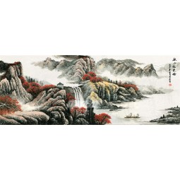 B502秋天风景背景墙壁装饰水彩和墨水绘画艺术品打印山水画
