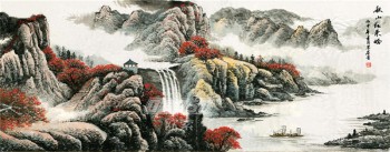 B502 pintura de paisaje de otoño paisaje fondo pared decoración agua y tinta pintura ilustraciones impresión