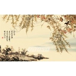 B415 Jiangnan Landschaft Tuschemalerei Wand Hintergrund Dekoration Wandbilder