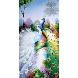 B416 Pfau Wand Hintergrund Dekoration Wasser und Tuschemalerei Kunstwerk drucken