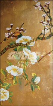 B417手绘中国花艺术门廊墙背景装饰水墨画