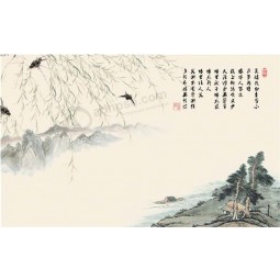 B418 chinesische Landschaft Malerei TV Hintergrund Wand Dekoration Tuschemalerei