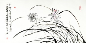 B446 impression d'illustrations de peinture à l'eau et à l'encre d'orchidée peintes à la main